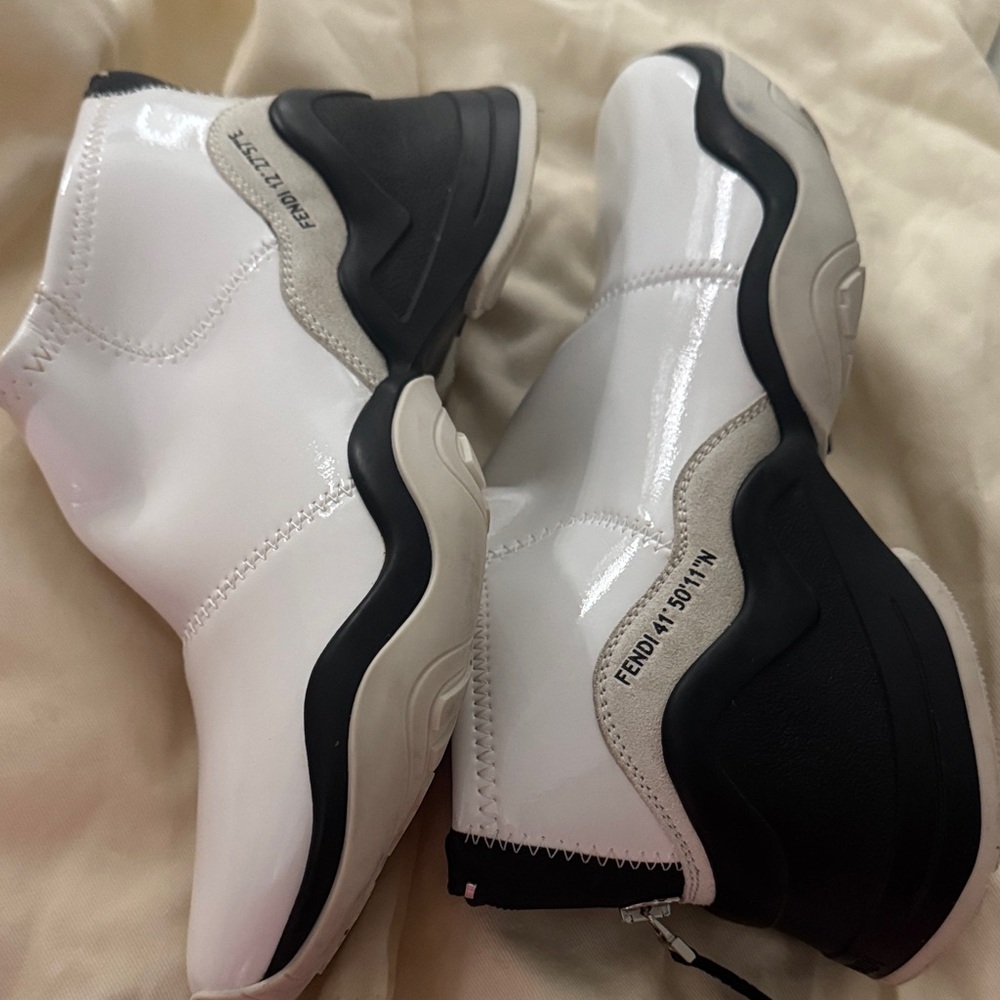 Fendi Glossy White and Black High-Top Sneakers